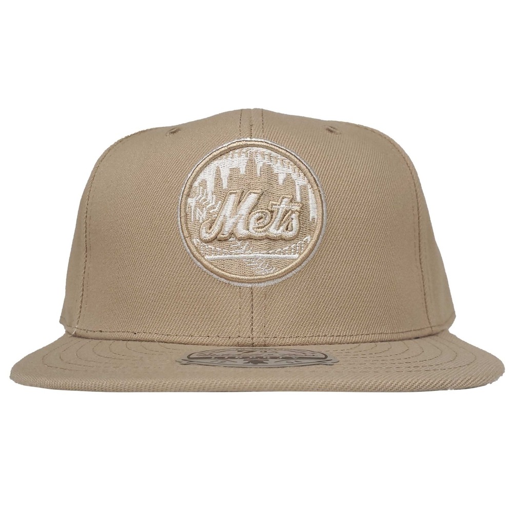 New York Mets Mitchell & Ness MLB Fitted 7 3/4 Flatbill Cap‎ Hat Khaki NWT